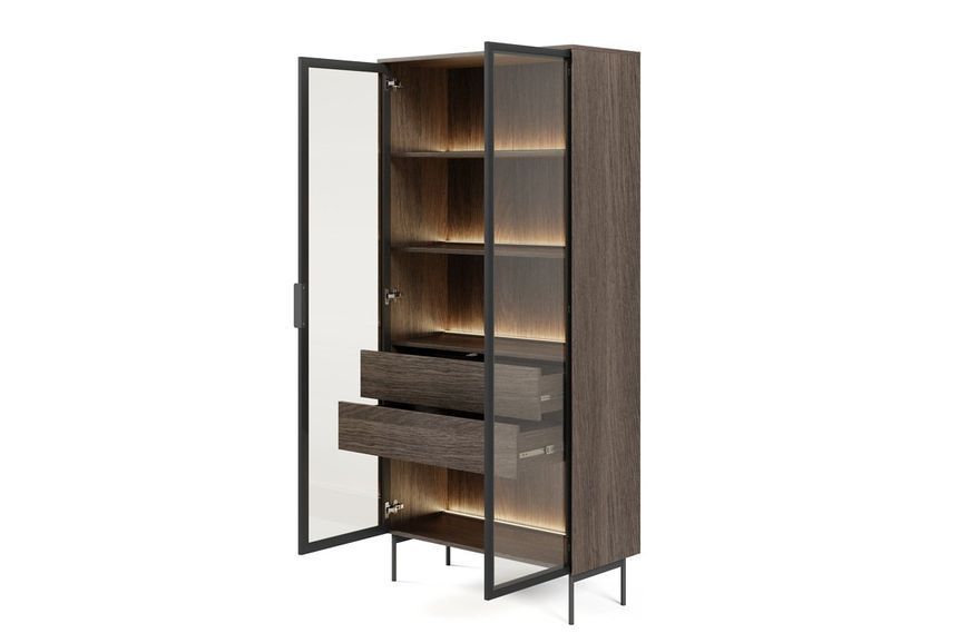 Витрина высокая с подсветкой Perfect Home Луми / Lumi 2D2S/91 2-дверная с 2 ящиками Дуб Дунин фото - Купить Витрины PERFECT HOME в эпицентре мебели GerborDesign.com.ua