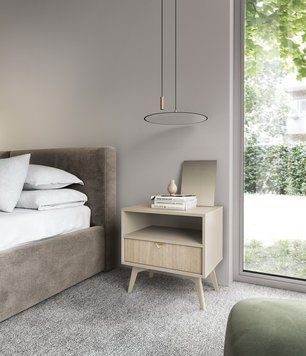 Тумба приліжкова Perfect Home Форест / Forest S54 з 1 шухлядоюі Беж песочный/пихта сканди фото - Купити Тумби приліжкові PERFECT HOME в епіцентрі меблів GerborDesign.com.ua
