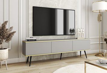 Тумба під телевізор Perfect Home Оро / Oro 3-дверна з чорними ніжками RTV175 сірий фото - Купити Тумби ТВ PERFECT HOME в епіцентрі меблів GerborDesign.com.ua