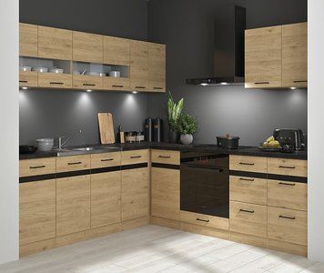Угловая кухня 220x240 см Junona Line BRW, кухонный угловой гарнитур 2.2x2.4 м Black Red White дуб бернштайн фото - Купить Кухни BLACK RED WHITE в эпицентре мебели GerborDesign.com.ua