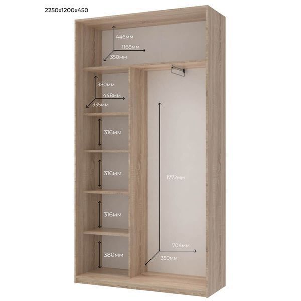 Шкаф-купе Сити Лайт Doros (Дорос) 1 ДСП / 1 Зеркало 120х45х225 см дуб сонома фото - Купить Шкафы-купе DOROS | ДОРОС в эпицентре мебели GerborDesign.com.ua, Киев, Днепр, Львов, Луцк, Хмельницкий