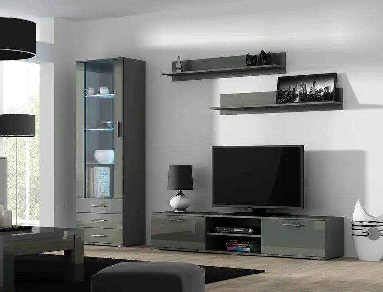 Вітрина SOHO Cama Meble S1 сірий / сірий глянець фото - Купити Вітрини CAMA MEBLE в епіцентрі меблів GerborDesign.com.ua, Київ, Дніпро, Львів, Луцьк, Хмельницький