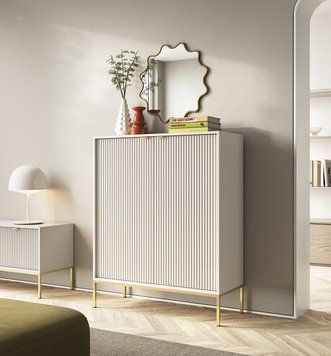 Комод високий Perfect Home Нова / Nova 2-дверний з золотими ніжками K104 кашемір фото - Купити Комоди PERFECT HOME в епіцентрі меблів GerborDesign.com.ua
