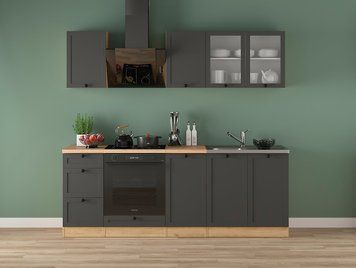 Кухня 220 см Junona Line BRW, кухонный гарнитур 2.2 м Black Red White дуб бернштайн / дуб сонома фото - Купить Кухни BLACK RED WHITE в эпицентре мебели GerborDesign.com.ua