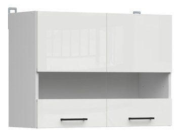 Кухонный шкаф с витриной навесной 80 см Junona Line BRW Black Red White G2W/80/57 белый меловой глянец фото - Купить Навесные кухонные шкафы BLACK RED WHITE в эпицентре мебели GerborDesign.com.ua
