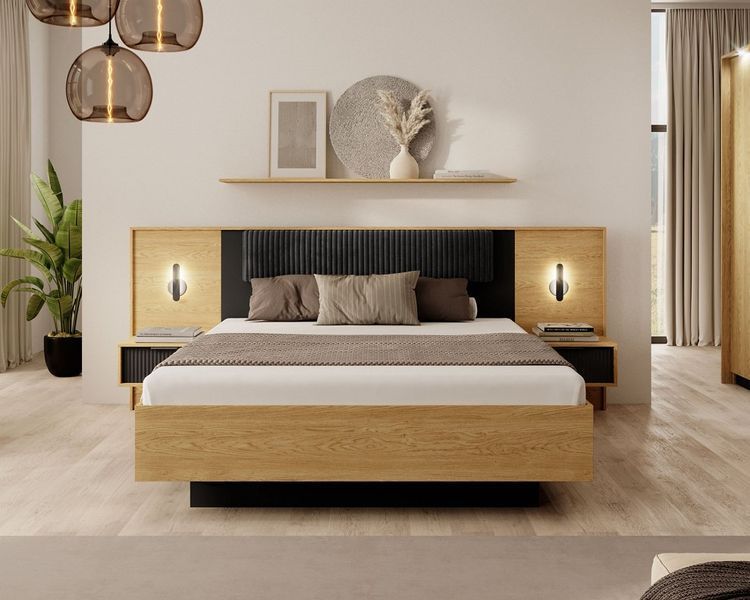 Кровать (каркас) Perfect Home Балтик / Baltic 160 с мягким изголовьем двуспальная Дуб балтийский/Черный фото - Купить Кровати PERFECT HOME в эпицентре мебели GerborDesign.com.ua