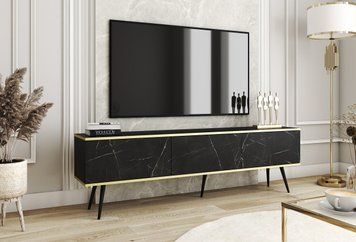 Тумба під телевізор Perfect Home Оро / Oro 3-дверна з чорними ніжками RTV175 черный мрамор фото - Купити Тумби ТВ PERFECT HOME в епіцентрі меблів GerborDesign.com.ua