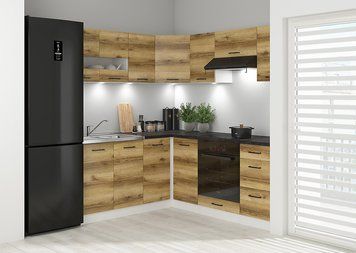 Угловая кухня 240x200 см Junona Line BRW, кухонный угловой гарнитур 2.4x2.2 м Black Red White білий / світлий дуб делано фото - Купить Кухни BLACK RED WHITE в эпицентре мебели GerborDesign.com.ua