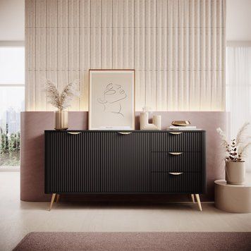 Комод Perfect Home Ланте / Lante 2-дверний з 3 шухлядами і золотими ніжками 2D3S/163 чорний фото - Купити Комоди PERFECT HOME в епіцентрі меблів GerborDesign.com.ua