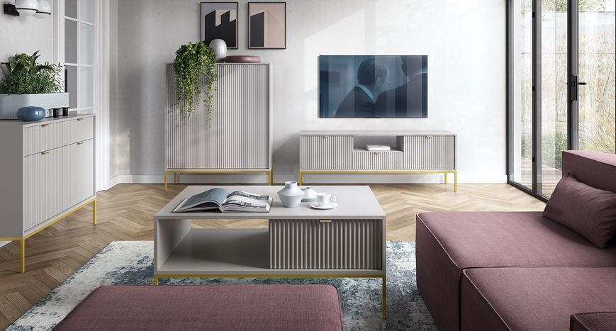 Комод високий Perfect Home Нова / Nova 2-дверний з золотими ніжками K104 сірий фото - Купити Комоди PERFECT HOME в епіцентрі меблів GerborDesign.com.ua