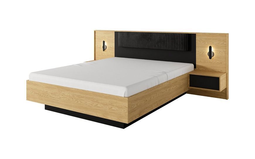Тумби приліжкові 2 шт. Perfect Home Балтик / Baltic 1S/49 з 1 шухлядою та підсвіткою Дуб балтийский/Черный фото - Купити Тумби приліжкові PERFECT HOME в епіцентрі меблів GerborDesign.com.ua