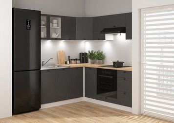 Угловая кухня 240x200 см Junona Line BRW, кухонный угловой гарнитур 2.4x2.2 м Black Red White белый / графит фото - Купить Кухни BLACK RED WHITE в эпицентре мебели GerborDesign.com.ua