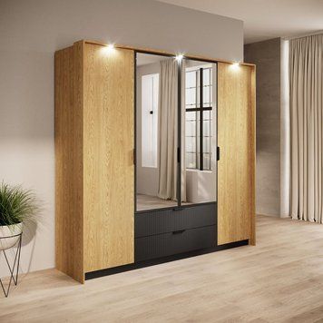 Шафа для одягу Perfect Home Балтик / Baltic 4D2S/220 4-дверна з дзеркалом Дуб балтийский/Черный фото - Купити Шафи PERFECT HOME в епіцентрі меблів GerborDesign.com.ua