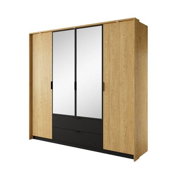 Шкаф для одежды Perfect Home Балтик / Baltic 4D2S/220 4-дверный с зеркалом Дуб балтийский/Черный фото - Купить Шкафы PERFECT HOME в эпицентре мебели GerborDesign.com.ua