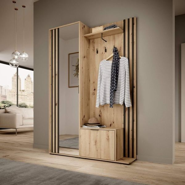 Міні-Передпокій з дзеркалом Perfect Home Неллі / Nelly 2-дверний, дуб артизан / чорний