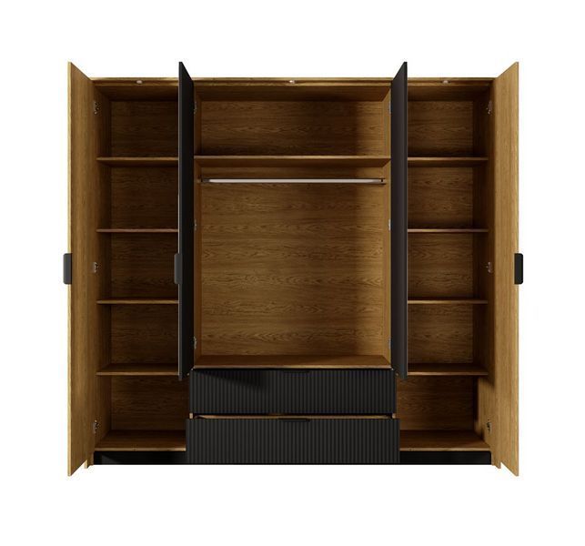 Шкаф для одежды Perfect Home Балтик / Baltic 4D2S/220 4-дверный с зеркалом Дуб балтийский/Черный фото - Купить Шкафы PERFECT HOME в эпицентре мебели GerborDesign.com.ua