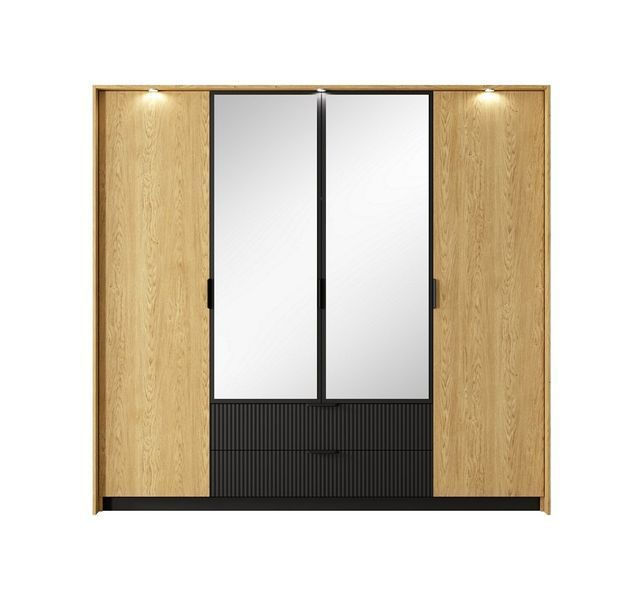 Шкаф для одежды Perfect Home Балтик / Baltic 4D2S/220 4-дверный с зеркалом Дуб балтийский/Черный фото - Купить Шкафы PERFECT HOME в эпицентре мебели GerborDesign.com.ua