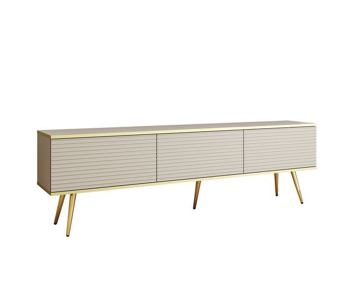 Тумба під телевізор Perfect Home Оро / Oro 3-дверна з золотими ніжками RTV175 MDF бежевый фото - Купити Тумби ТВ PERFECT HOME в епіцентрі меблів GerborDesign.com.ua