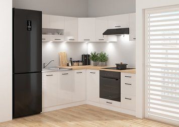 Угловая кухня 240x200 см Junona Line BRW, кухонный угловой гарнитур 2.4x2.2 м Black Red White білий / меловий глянець фото - Купить Кухни BLACK RED WHITE в эпицентре мебели GerborDesign.com.ua