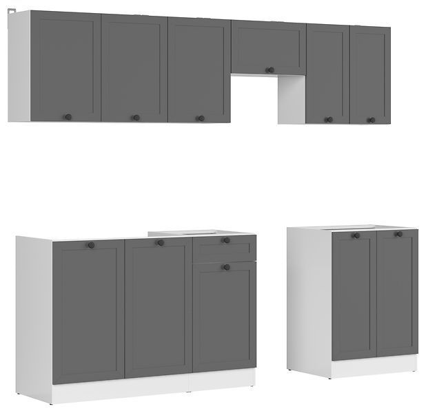 Кухня 230 см Junona Line BRW, кухонний гарнітур 2,3 м Black Red White білий / графіт фото - Купити Кухні BLACK RED WHITE в епіцентрі меблів GerborDesign.com.ua