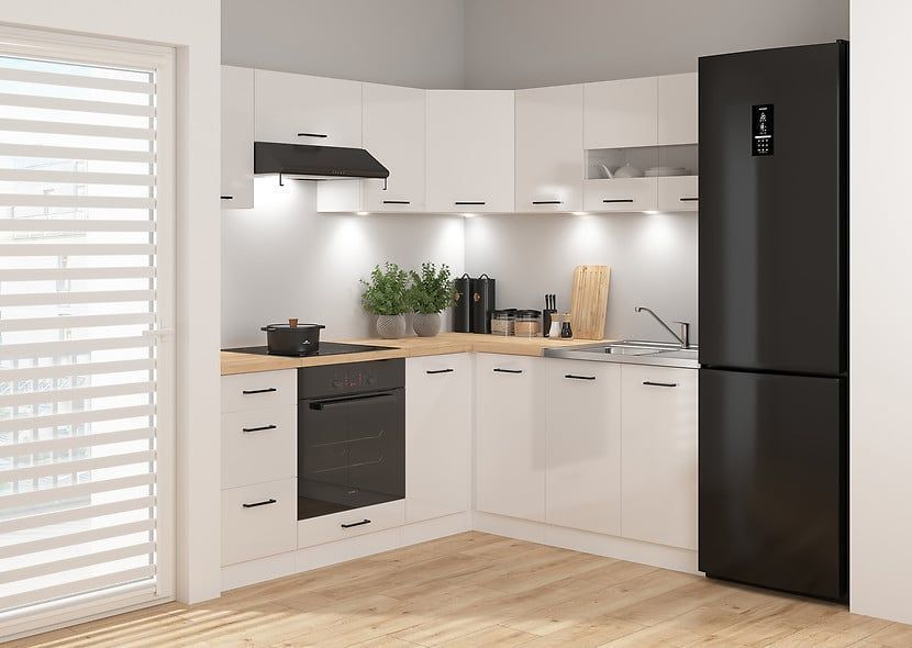 Угловая кухня 240x200 см Junona Line BRW, кухонный угловой гарнитур 2.4x2.2 м Black Red White білий / меловий глянець фото - Купить Кухни BLACK RED WHITE в эпицентре мебели GerborDesign.com.ua, Киев, Днепр, Львов, Луцк, Хмельницкий