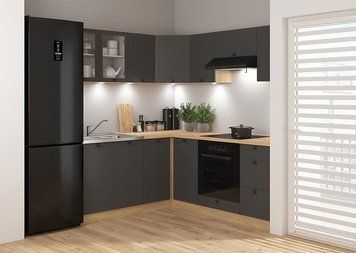 Угловая кухня 240x200 см Junona Line BRW, кухонный угловой гарнитур 2.4x2.2 м Black Red White дуб бернштайн / графіт фото - Купить Кухни BLACK RED WHITE в эпицентре мебели GerborDesign.com.ua