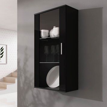 Вітрина навісна SOHO Cama Meble S2 чорний / чорний глянець в інтер'єрі