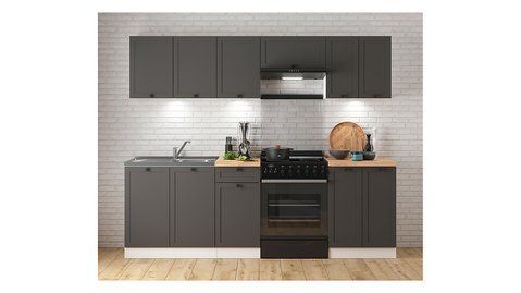 Кухня 240 см Junona Line BRW, кухонный гарнитур 2,4м Black Red White белый / графит фото - Купить Кухни BLACK RED WHITE в эпицентре мебели GerborDesign.com.ua