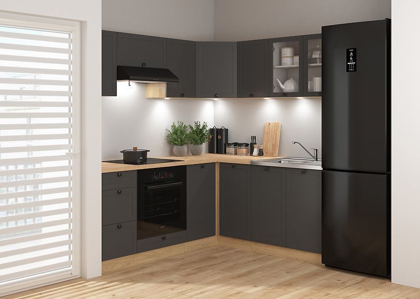 Угловая кухня 240x200 см Junona Line BRW, кухонный угловой гарнитур 2.4x2.2 м Black Red White дуб бернштайн / графіт фото - Купить Кухни BLACK RED WHITE в эпицентре мебели GerborDesign.com.ua, Киев, Днепр, Львов, Луцк, Хмельницкий