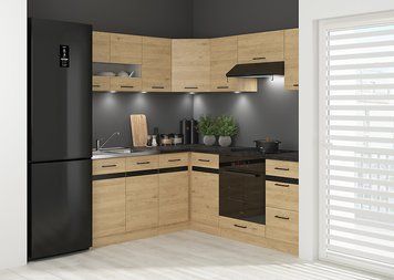 Угловая кухня 240x200 см Junona Line BRW, кухонный угловой гарнитур 2.4x2.2 м Black Red White дуб бернштайн фото - Купить Кухни BLACK RED WHITE в эпицентре мебели GerborDesign.com.ua