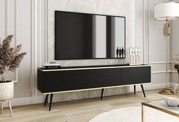 Тумба під телевізор Perfect Home Оро / Oro 3-дверна з чорними ніжками RTV175 MDF білий фото - Купити Тумби ТВ PERFECT HOME в епіцентрі меблів GerborDesign.com.ua