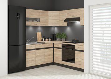 Угловая кухня 240x200 см Junona Line BRW, кухонный угловой гарнитур 2.4x2.2 м Black Red White венге / дуб сонома фото - Купить Кухни BLACK RED WHITE в эпицентре мебели GerborDesign.com.ua