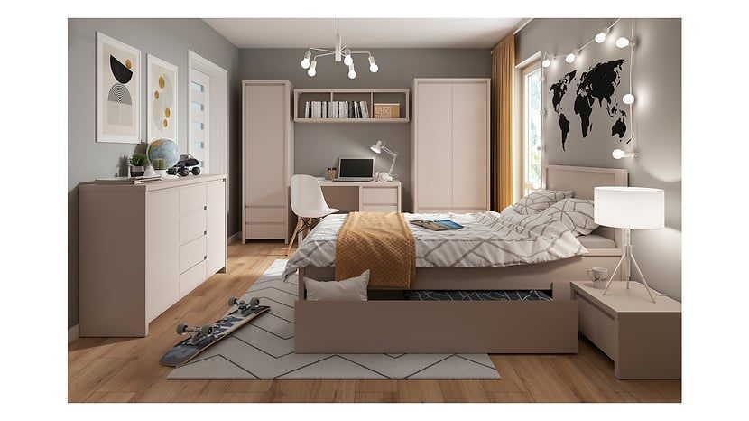 Книжкова шафа Kaspian BRW 90 см з 4 полицями BLACK RED WHITE REG/90 кашемір фото - Купити Стелажі BLACK RED WHITE в епіцентрі меблів GerborDesign.com.ua