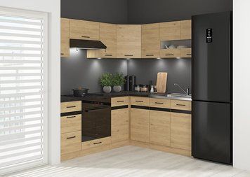 Угловая кухня 240x200 см Junona Line BRW, кухонный угловой гарнитур 2.4x2.2 м Black Red White дуб бернштайн фото - Купить Кухни BLACK RED WHITE в эпицентре мебели GerborDesign.com.ua