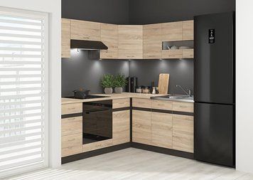 Угловая кухня 240x200 см Junona Line BRW, кухонный угловой гарнитур 2.4x2.2 м Black Red White венге / дуб сонома фото - Купить Кухни BLACK RED WHITE в эпицентре мебели GerborDesign.com.ua
