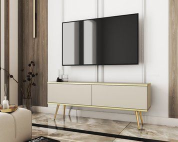 Тумба під телевізор Perfect Home Оро / Oro 2-дверна з золотими ніжками RTV135 бежевый фото - Купити Тумби ТВ PERFECT HOME в епіцентрі меблів GerborDesign.com.ua