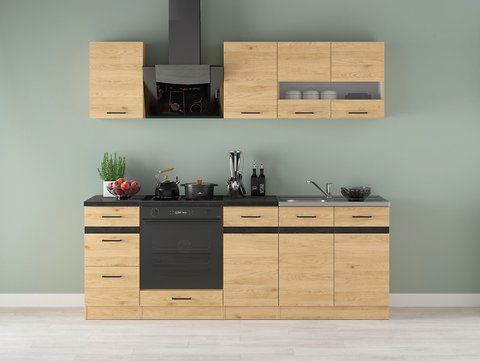 Кухня 220 см Junona Line BRW, кухонний гарнітур 2.2 м Black Red White дуб бернштайн фото - Купити Кухні BLACK RED WHITE в епіцентрі меблів GerborDesign.com.ua, Київ, Дніпро, Львів, Луцьк, Хмельницький