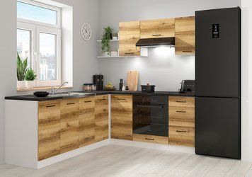 Угловая кухня 200x220 см Junona Line BRW, кухонный угловой гарнитур 2x2.2 м Black Red White білий / світлий дуб делано фото - Купить Кухни BLACK RED WHITE в эпицентре мебели GerborDesign.com.ua