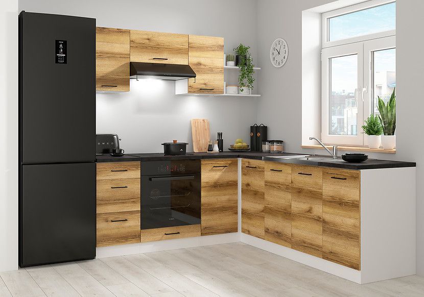 Угловая кухня 200x220 см Junona Line BRW, кухонный угловой гарнитур 2x2.2 м Black Red White білий / світлий дуб делано фото - Купить Кухни BLACK RED WHITE в эпицентре мебели GerborDesign.com.ua, Киев, Днепр, Львов, Луцк, Хмельницкий