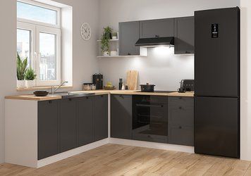 Угловая кухня 200x220 см Junona Line BRW, кухонный угловой гарнитур 2x2.2 м Black Red White белый / графит фото - Купить Кухни BLACK RED WHITE в эпицентре мебели GerborDesign.com.ua
