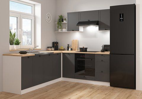 Угловая кухня 200x220 см Junona Line BRW, кухонный угловой гарнитур 2x2.2 м Black Red White белый / графит фото - Купить Кухни BLACK RED WHITE в эпицентре мебели GerborDesign.com.ua