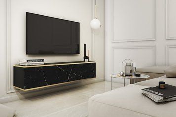 Тумба під телевізор навісна Perfect Home Оро / Oro 2-дверна RTV135 черный мрамор фото - Купити Тумби ТВ PERFECT HOME в епіцентрі меблів GerborDesign.com.ua