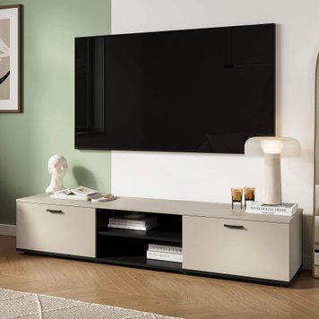 Тумба під телевізор SOHO Cama Meble RTV 180 S3 кашемір / чорний в інтер'єрі