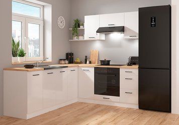 Угловая кухня 200x220 см Junona Line BRW, кухонный угловой гарнитур 2x2.2 м Black Red White білий / меловий глянець фото - Купить Кухни BLACK RED WHITE в эпицентре мебели GerborDesign.com.ua