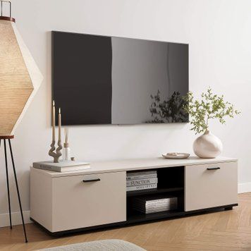 Тумба під телевізор SOHO Cama Meble RTV 140 S4 кашемір / чорний в інтер'єрі