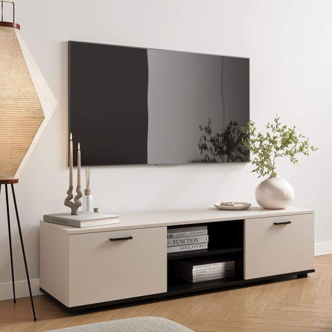 Тумба під телевізор SOHO Cama Meble RTV 140 S4 кашемір / чорний в інтер'єрі