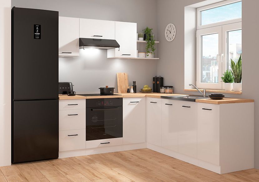 Угловая кухня 200x220 см Junona Line BRW, кухонный угловой гарнитур 2x2.2 м Black Red White білий / меловий глянець фото - Купить Кухни BLACK RED WHITE в эпицентре мебели GerborDesign.com.ua, Киев, Днепр, Львов, Луцк, Хмельницкий