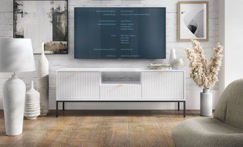Тумба під телевізор Perfect Home Нова / Nova 2-дверна з 1 шухлядою і чорними ніжками RTV154 білий фото - Купити Тумби ТВ PERFECT HOME в епіцентрі меблів GerborDesign.com.ua