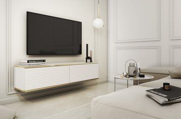 Тумба під телевізор навісна Perfect Home Оро / Oro 2-дверна RTV135 MDF білий фото - Купити Тумби ТВ PERFECT HOME в епіцентрі меблів GerborDesign.com.ua