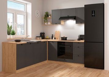 Угловая кухня 200x220 см Junona Line BRW, кухонный угловой гарнитур 2x2.2 м Black Red White дуб бернштайн / графіт фото - Купить Кухни BLACK RED WHITE в эпицентре мебели GerborDesign.com.ua